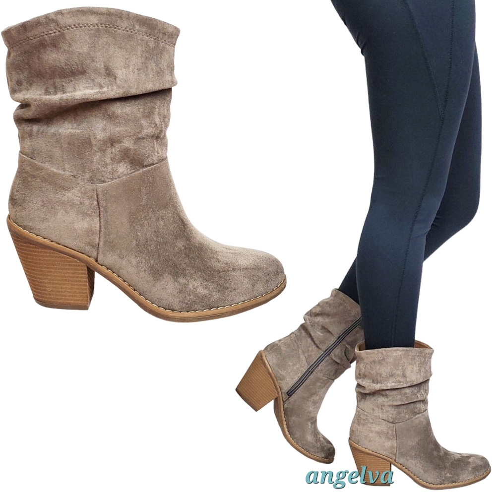 New Eurosoft sofft Teren slouchy boots pietra gray block heel zip suede western